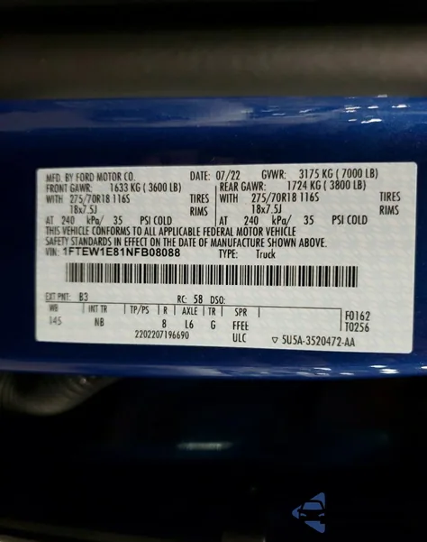 2022 Ford F150 Supercrew из США, поврежденный, VIN 1FTEW1E81NFB08088